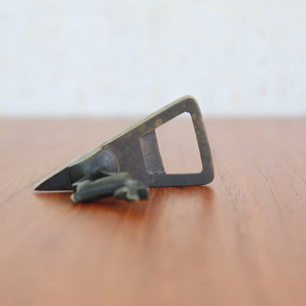 Mid-century Richard Rohac brass bottle opener with alpine goat design, highly collectible Austrian metalwork.