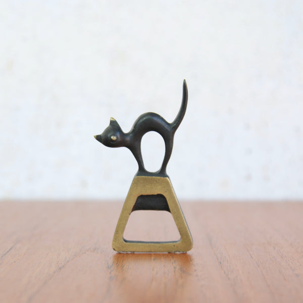 Mid-century modern black cat bottle opener by Walter Bosse, handmade in the 1950s by Baller Austria.