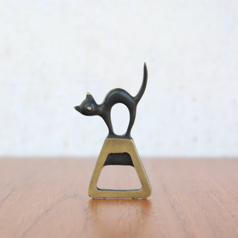 Mid-century modern black cat bottle opener by Walter Bosse, handmade in the 1950s by Baller Austria.