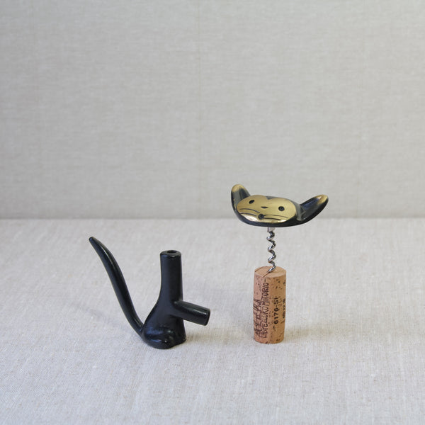 Brass cat corkscrew designed by Walter Bosse and manufactured in Germany