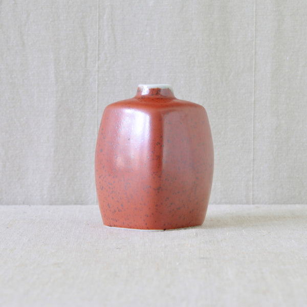 Square iron-red Royal Copenhagen vase designed by Nils Thorsson in 1959