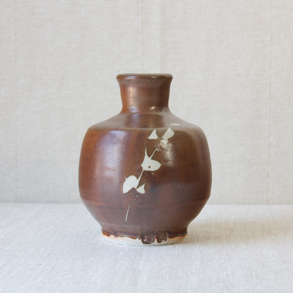Jim Malone British Studio Pottery vase with abstract wax resist decoration and Japanese Kaki glaze