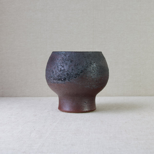 Textured brown goblet vase by Liisa Hallamaa, handmade in the art studio of Arabia, Finland, 1960's.