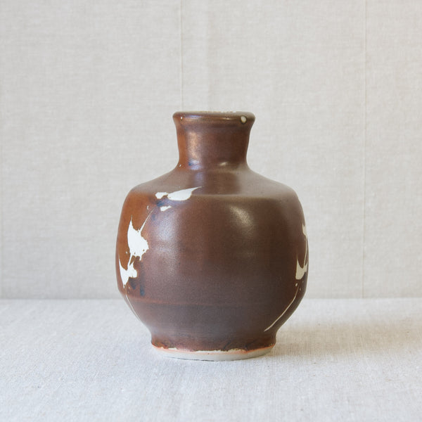 Jim Malone Ainstable studio pottery vase with brown Japanese inspired glaze and abstract decoration