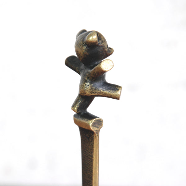 Walter Bosse brass letter opener with bear cub figurine, hand-cast by Herta Baller, Vienna, 1940s–50s. For sale from Art & Utility, UK.