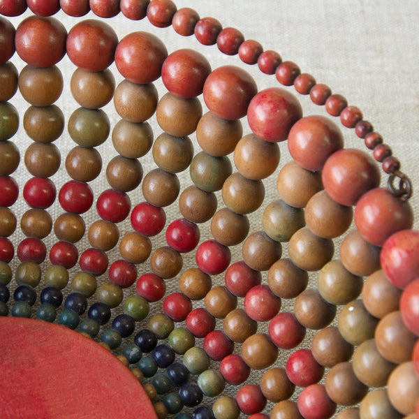 Multicoloured fruit bowl made from coloured wooden beads, 1960's handmade item from Czechia