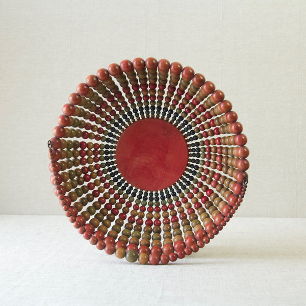 Mid Century Modern 1960's wooden fruit bowl made from many beads, Czech Republic