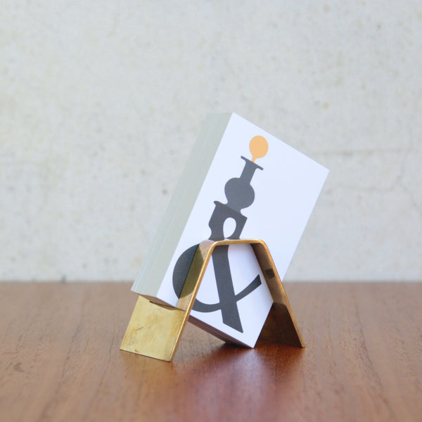 Werkstätte Hagenauer Vienna polished brass business card stand, mid-century modern.