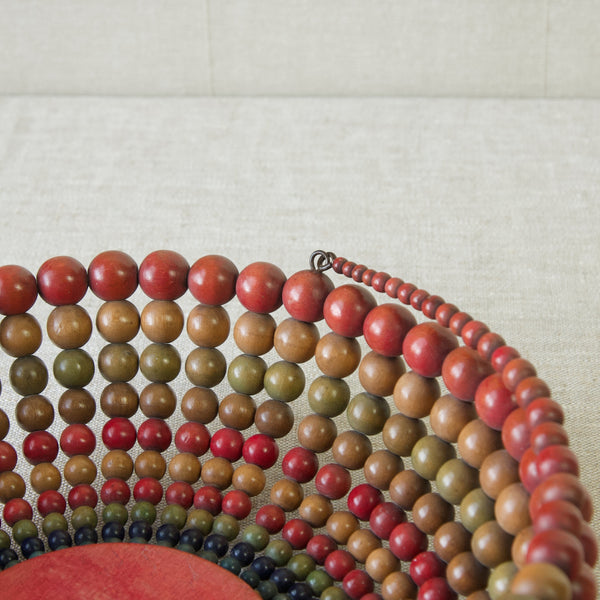Vintage handmade wooden beads bowl, multicoloured design from Czech Republic