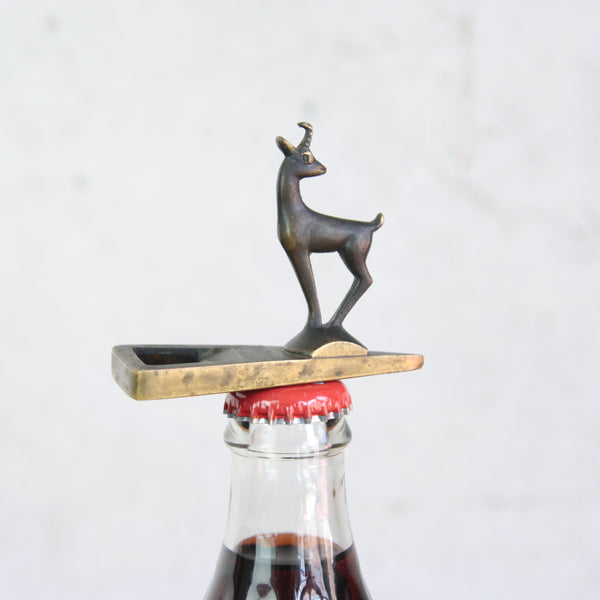 A Richard Rohac chamois bottle opener in patinated brass, designed in Vienna, Austria during the 1950s.