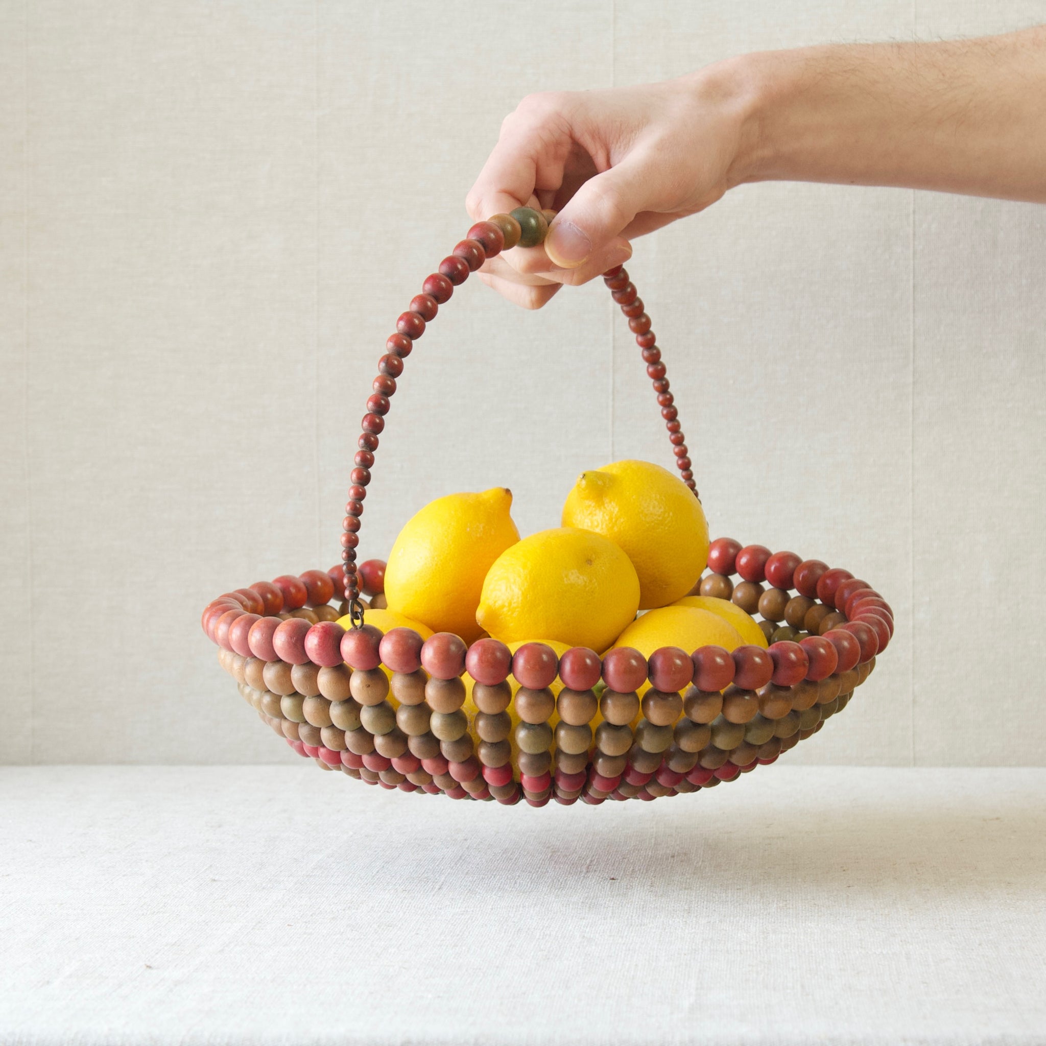 Mid Century handmade colourful 1960's wooden beads fruit bowl