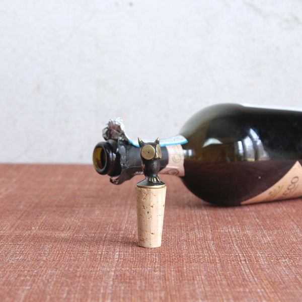 Walter Bosse owl bottle stopper, Herta Baller Vienna. A rare mid-century brass collectible combining art, utility, and timeless style.