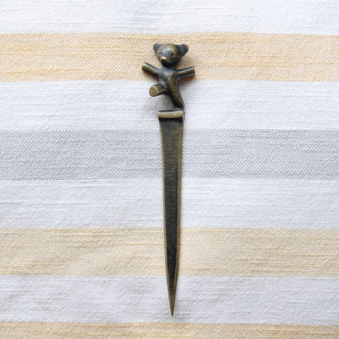 Exquisite Bosse & Baller brass letter opener, dancing bear cub design, made in Austria c.1950. Find it at Art & Utility, specialists in rare Austrian Modernism.