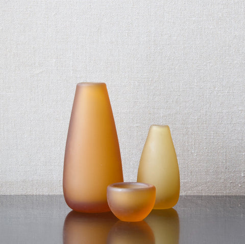 Trio of Nanny Still Riihimaen Lasi Oy frosted amber glass Meripihka vases