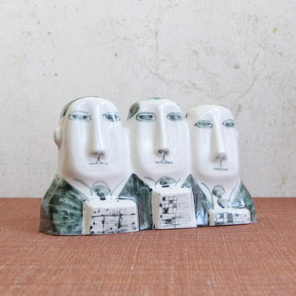The 8.15, a post-war British Modernist porcelain sculpture by Susan Parkinson, circa 1953, depicting English commuters with restrained humour and social observation.