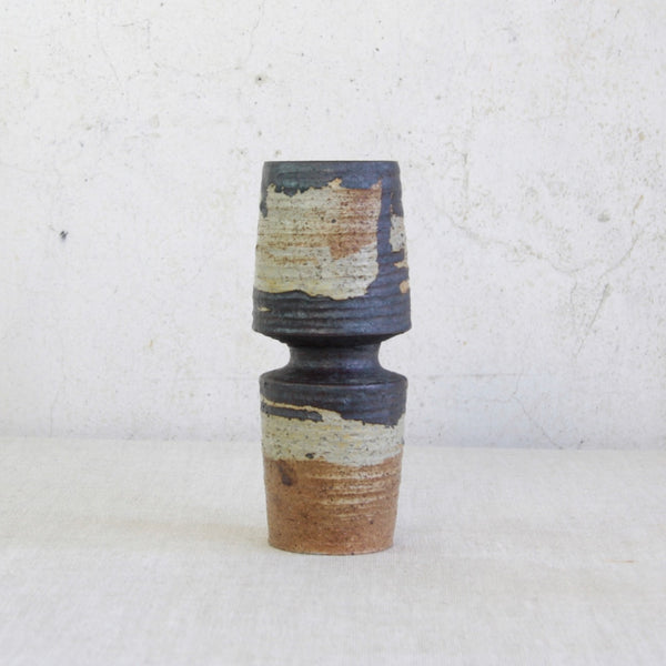 Handmade Arabia Finland Hourglass Vase Amber and Chocolate Brown Glaze Annikki Hovisaari. Mid-century Modern.