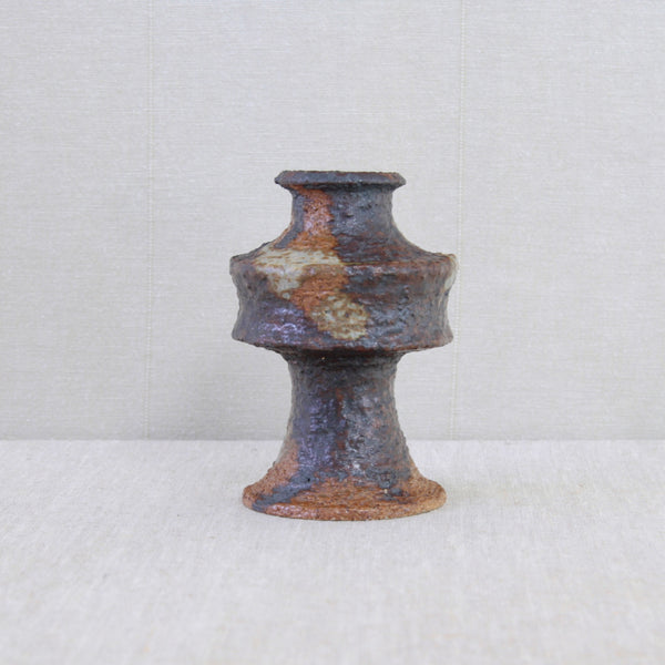 1960s Arabia Finland sculptural studio vase, handmade by ceramic artist Annikki Hovisaari in textured chamotte clay.