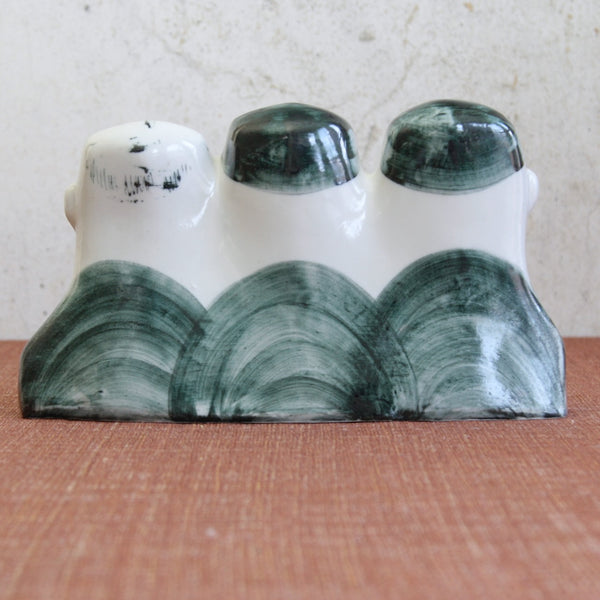 Reverse view of rare Susan Parkinson porcelain sculpture The 8.15, an important example of English Modernism and post-war figurative ceramics.