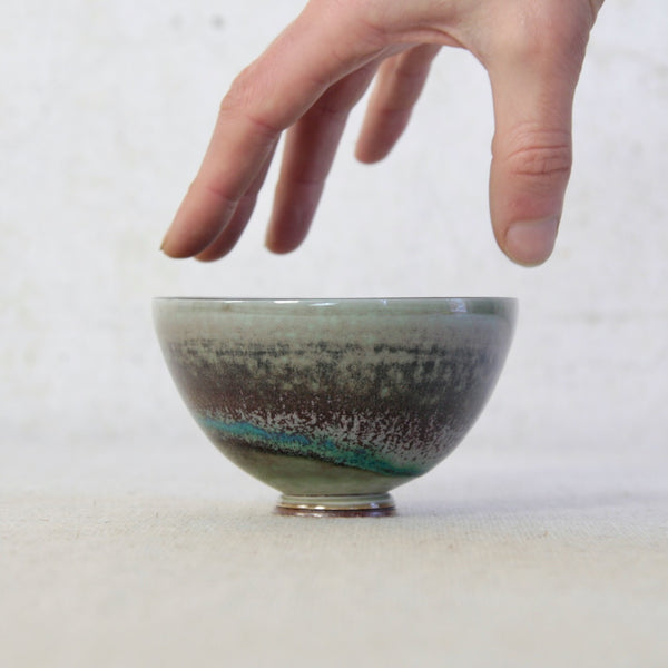 Beautiful Gustavsberg porcelain bowl by Friberg with amethyst-toned exterior; rare Swedish Modernest ceramics for sale in the UK from Nordic design gallery Art & Utility.