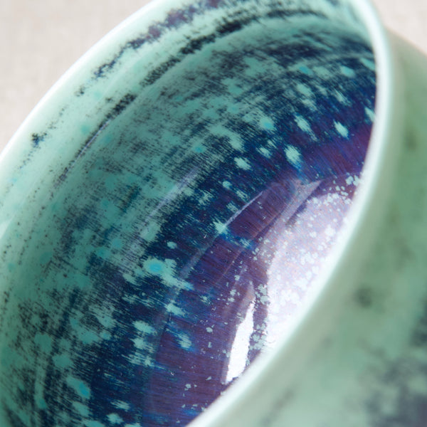 Detail of navy blue and turquoise aniara glaze from Berndt Friberg, Sweden, 1960's