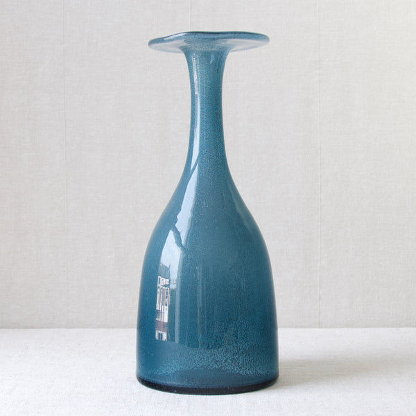 Boda Sweden teal blue glass modernist vase deisgned by Erik Hoglund in 1955 'Blue Bubbles'
