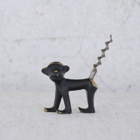 Vintage 1950s Walter Bosse monkey corkscrew by Herta Baller — a playful mid-century brass collectible with black-golden patina, perfect for barware and design lovers.