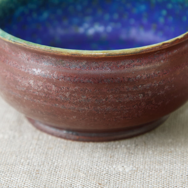 Detail of brown lustre glaze on Anja Juurikkala studio pottery bowl, Anja Juurikkala, Finland, 1950's.