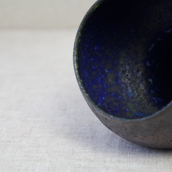 Detail of cobalt blue glaze on Liisa Hallamaa rare studio pottery vase, Arabia, Finland.
