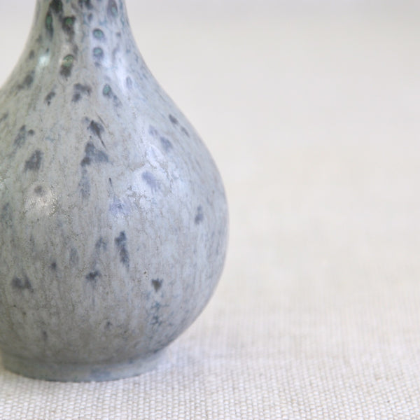 Close-up of Arne Bang Model 71 vase highlighting textured glaze profile and blue-dappled mid-century surface.