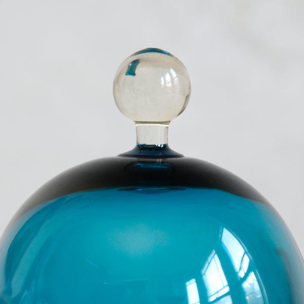 Vintage Finnish glass sugar bowl and creamer designed by Helena Tynell for Riihimäki, part of the rare Pomona tableware series
