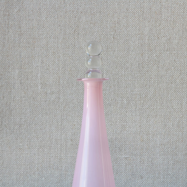Close-up of beaded clear glass decanter stopper for a Nanny Still Riihimaki milk glass decanter from the 1963 'Tzarina' range