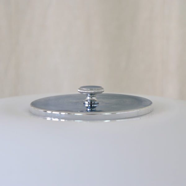 Poul Henningsen Type 23405 PH 3/2 table light for Louis Poulsen, Denmark, combining layered white opaline glass with chrome.