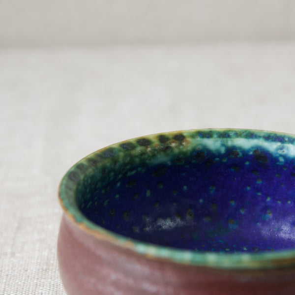 detail of blue glaze on Scandinavian ceramic bowl by Anja Juurikkala