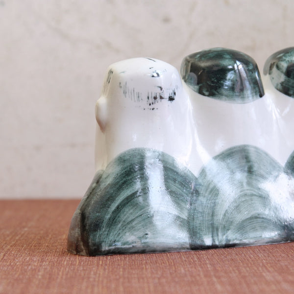 Detail of nicely painted hair on a man. Susan Parkinson The 8.15 porcelain sculpture, a rare post-war British Modernist work aligned with Picassoettes-influenced studio ceramics.