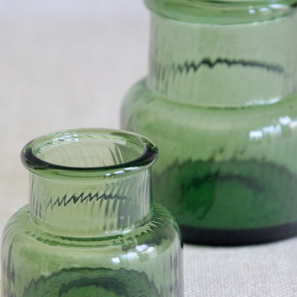 Close up of lip and rim of an optically textured Neptuna vase by Nanny Still, handmade in Finland with stacked cylindrical forms and softened shoulders.