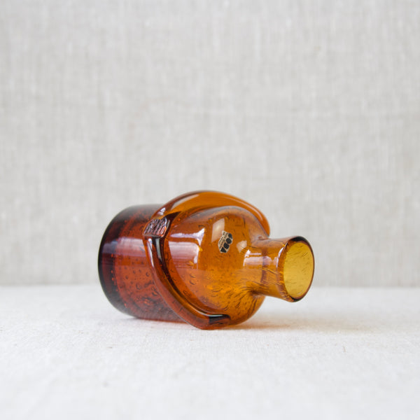 Erik Hoglund amber glass bottle decanter with 1960's paper Boda Sweden sticker