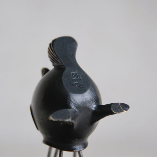 Close up showing the stamped makers mark on the underside of a rare Richard Rohac fish toothpick holder, c.1950 Vienna.