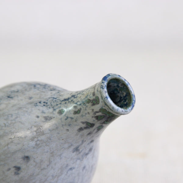 Detail of neck and mouth of a 1930s Arne Bang vase Model 71 with softly speckled glazing. A wonderful example of an early-20th century Modernist Scandinavian organic design.