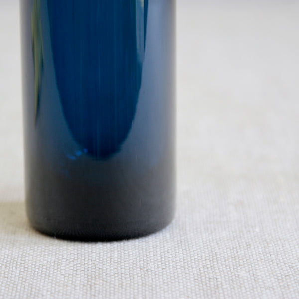 Close-up of a Helena Tynell turquoise-blue Katedraali vase, iconic 1960s Finnish art glass