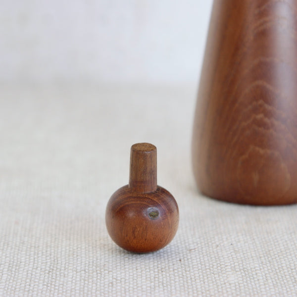 Small wooden ball shaped stopper to a Jens Quistgaard Dansk Designs model 879 pepper mill Scandinavian modernist design 1960s collectible