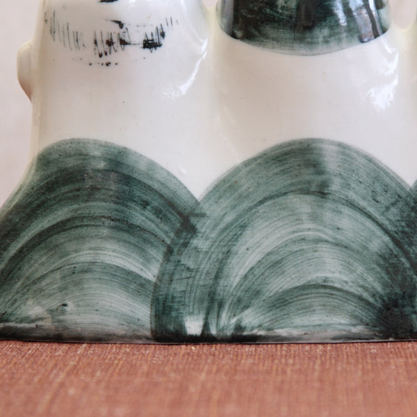 Detail of broad brush stroke decoration on an English Modernist porcelain sculpture by Susan Parkinson, circa 1953, sharing aesthetic ground with William Newland and Nicholas Vergette.