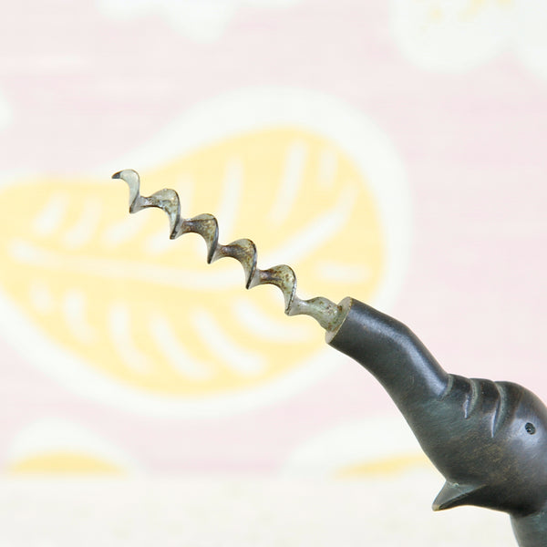 detail of Vintage Walter Bosse baby elephant corkscrew in black-patinated brass, produced by Herta Baller in Vienna, Austria, circa 1950.
