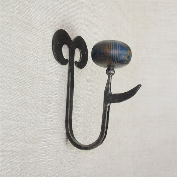 Erik Hoglund Boda Smide iron coat hook with painted pine, inspired by antique artefacts