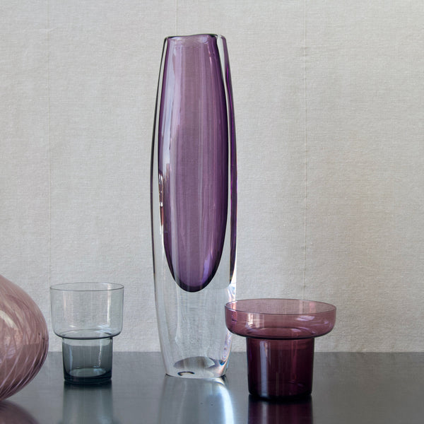 Group image featuring Modernist Scandinavian glass in purple hue including Lisa Johansson-Pape and Gunnar Nylund
