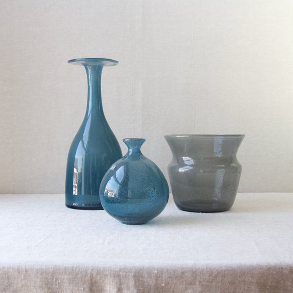 Group image of Mid Century Modernist Swedish Carborundum vases designed in 1955 by Erik Hoglund for Boda glassworks