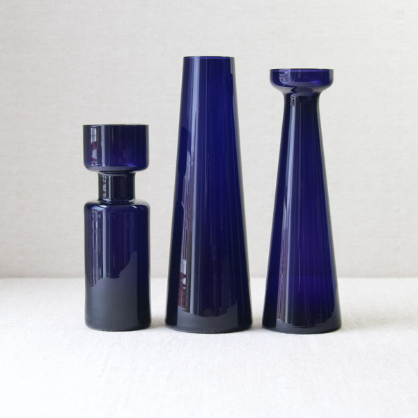 Group of Modernist Finnish glass vases from Nuutajarvi Notsjo, geometric designs by Kaj Franck and Saara Hopea, 1950's
