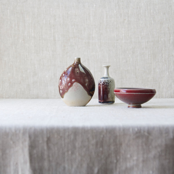 Various studio pottery ceramic vases with Oxblood glaze including Guy Sydenham, Stig Lindberg and Berndt Friberg
