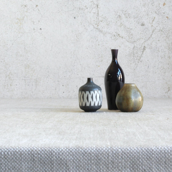 Mid-century Swedish ceramic miniatures by Gunnar Nylund for Rörstrand and Danish vase from Saxbo