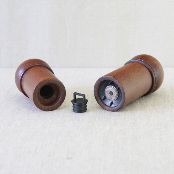 Vintage Dansk Designs salt and pepper set in solid teak, designed by Gunnar Cyrén and produced in Denmark.