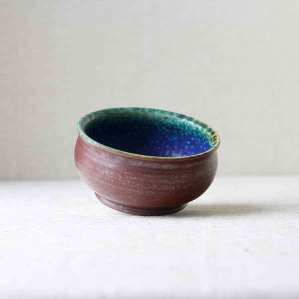 Modernist Arabia studio pottery bowl with cobalt and brown glaze, Anja Juurikkala, 1950's